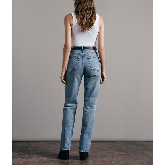 Rag & Bone Alex High Rise Straight Jean US 24 Mid Blue Wash Denim 100% Cotton - Picture 2 of 13